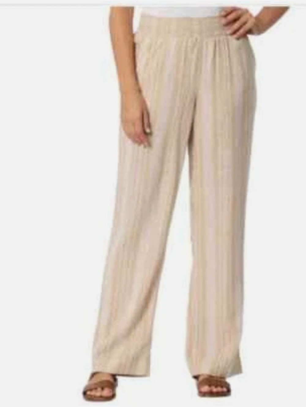 (Ew) Briggs Women's Wide-Leg Striped Elastic-Waist Linen Blend Pants